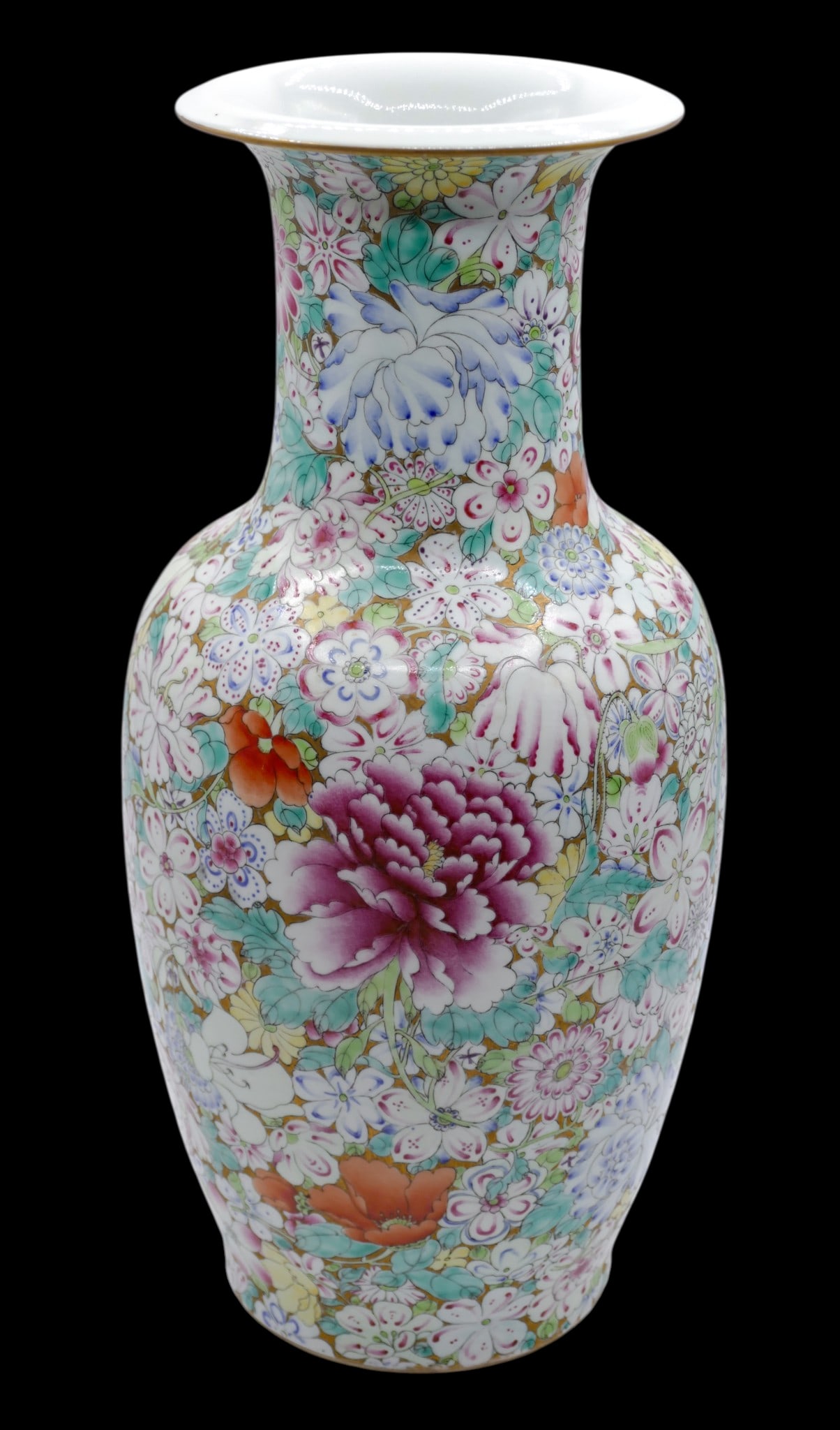 Chinese Republic Gold Ground Millefleur Porcelain Vase - 2