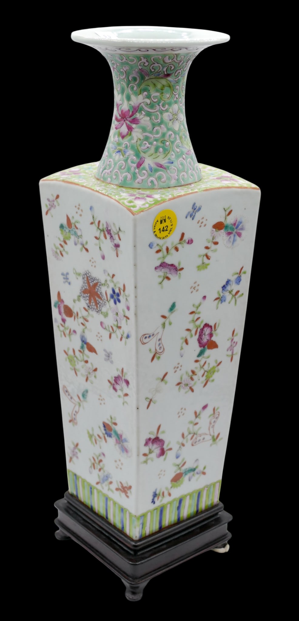 Antique Chinese Famille Rose Square Porcelain Vase on Stand (1 of 4)