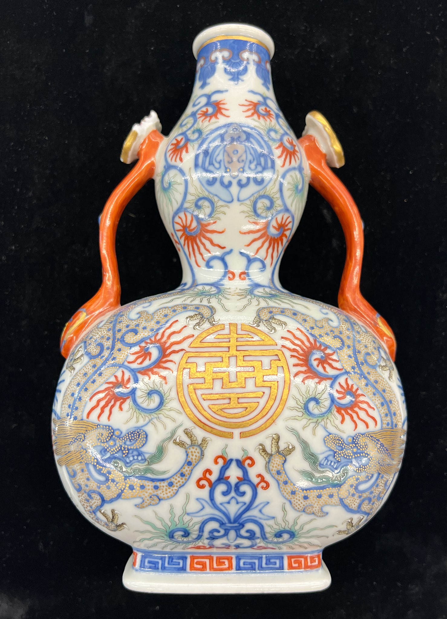 Pair Antique Chinese Doucai Double Gourd Porcelain Dragon Vases - 4