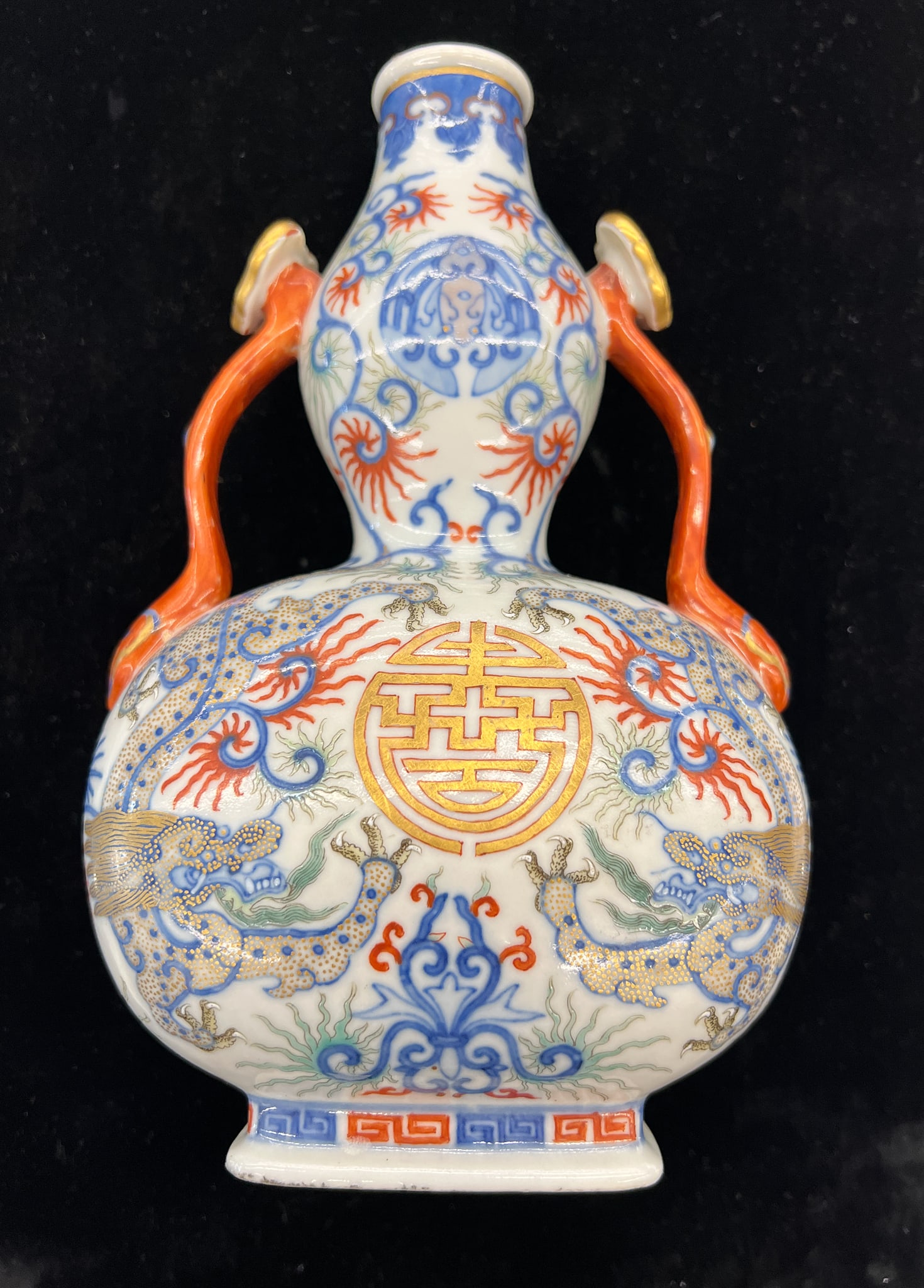 Pair Antique Chinese Doucai Double Gourd Porcelain Dragon Vases - 5