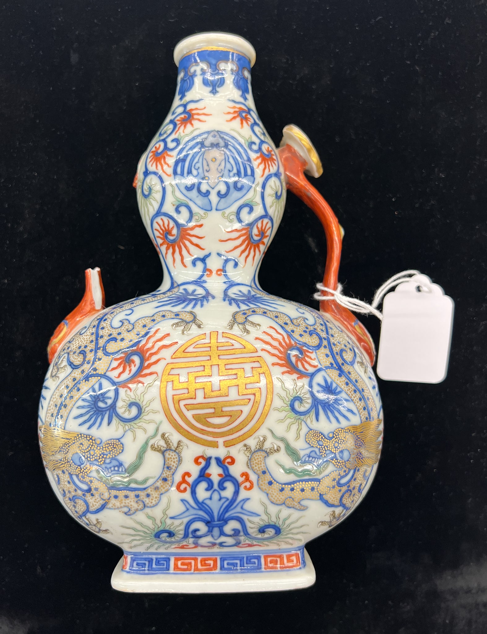 Pair Antique Chinese Doucai Double Gourd Porcelain Dragon Vases - 7