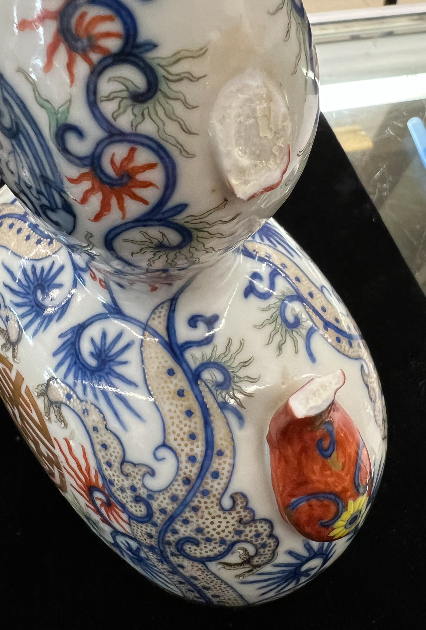 Pair Antique Chinese Doucai Double Gourd Porcelain Dragon Vases - 9