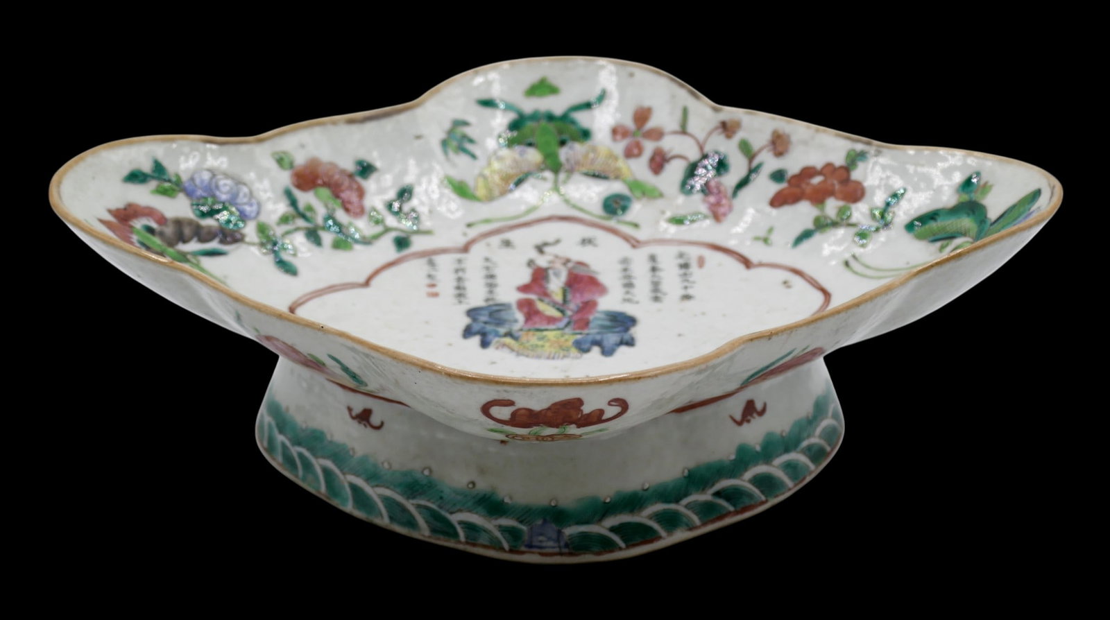 Antique Chinese Porcelain Quatrefoil Pedestal Dish (1 of 3)