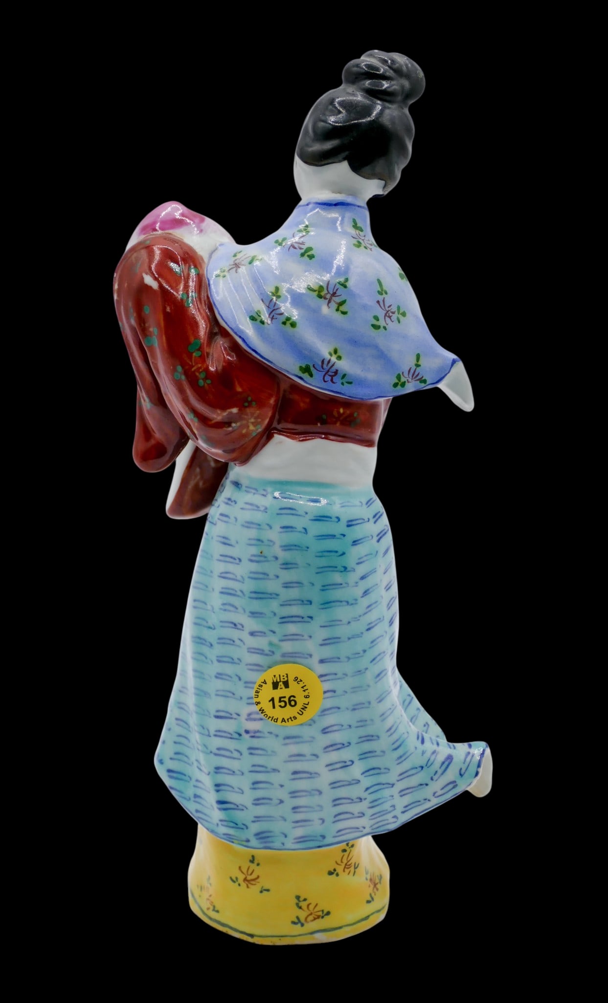 Chinese Republic Porcelain Girl with Peach Figurine - 2