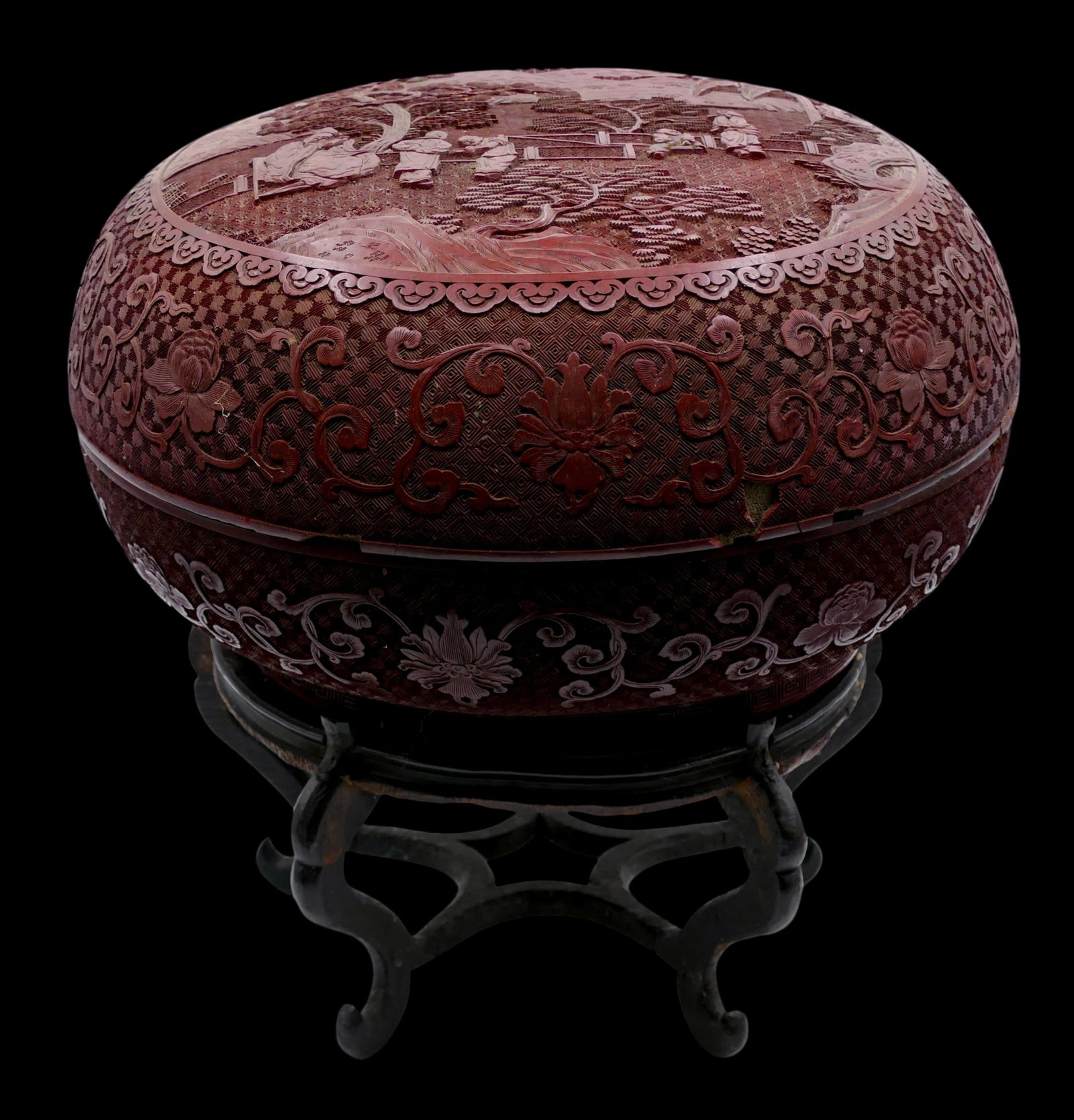 Antique Chinese Cinnabar Lacquer Large Round Box on Stand (1 of 4)