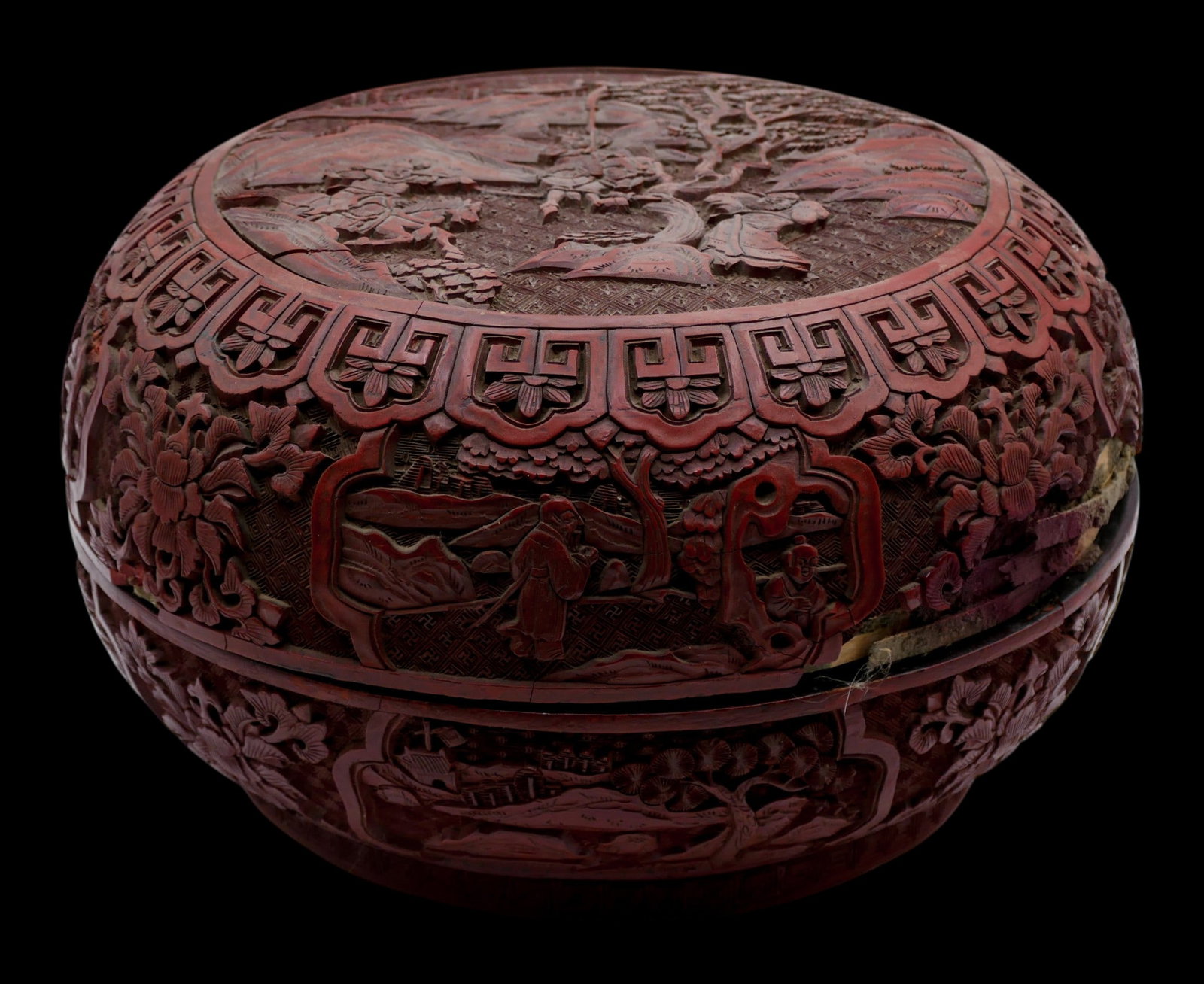 Antique Chinese Cinnabar Lacquer Round Box - 2