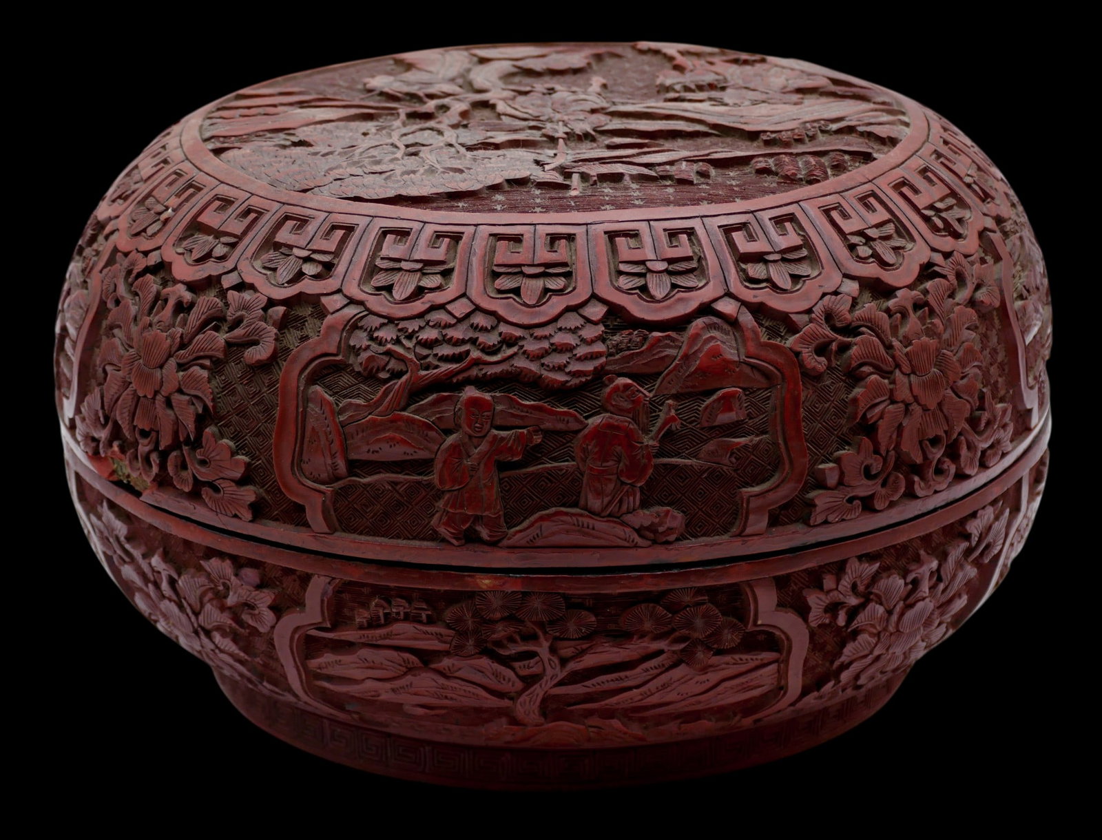 Antique Chinese Cinnabar Lacquer Round Box - 4