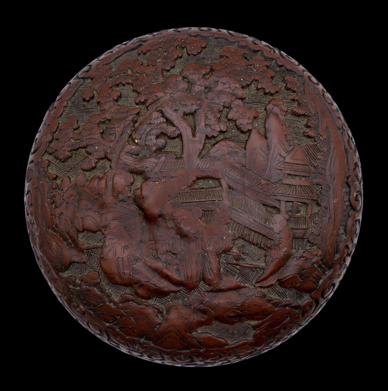 Antique Chinese Cinnabar Round Table Box - 2