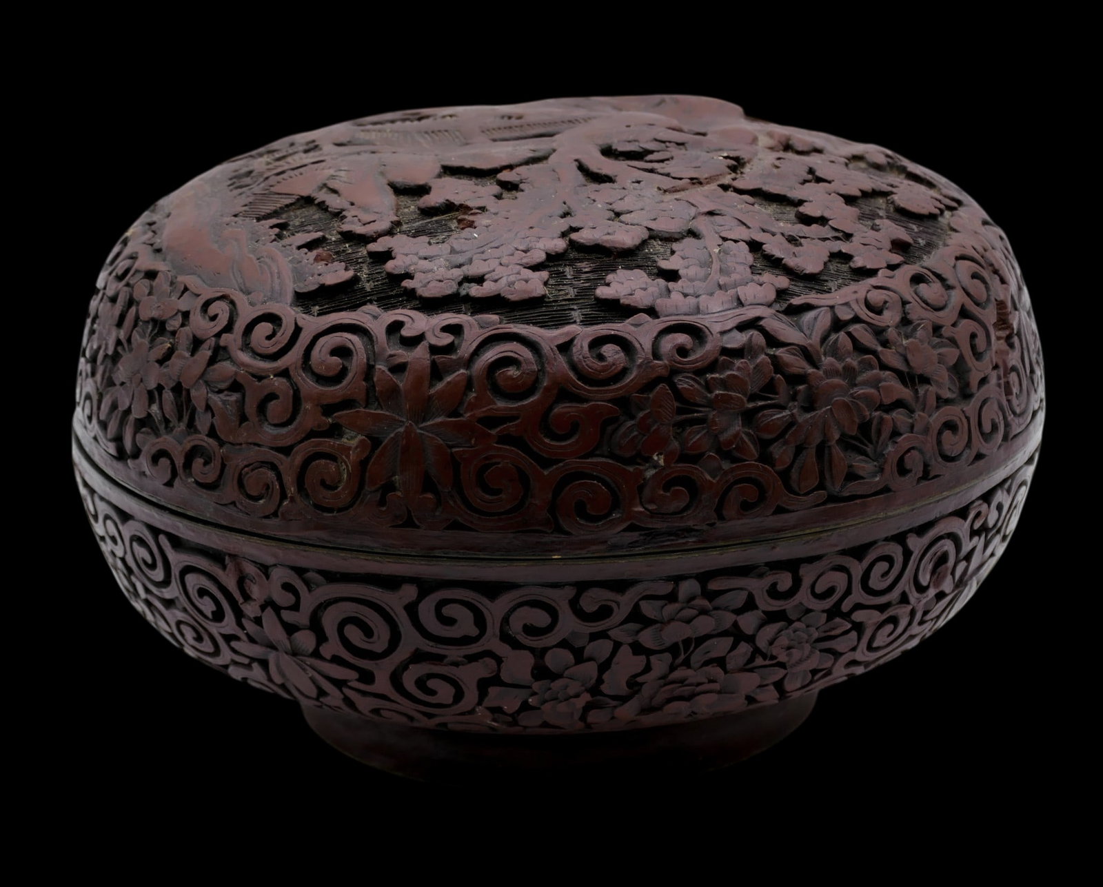Antique Chinese Cinnabar Round Table Box - 3