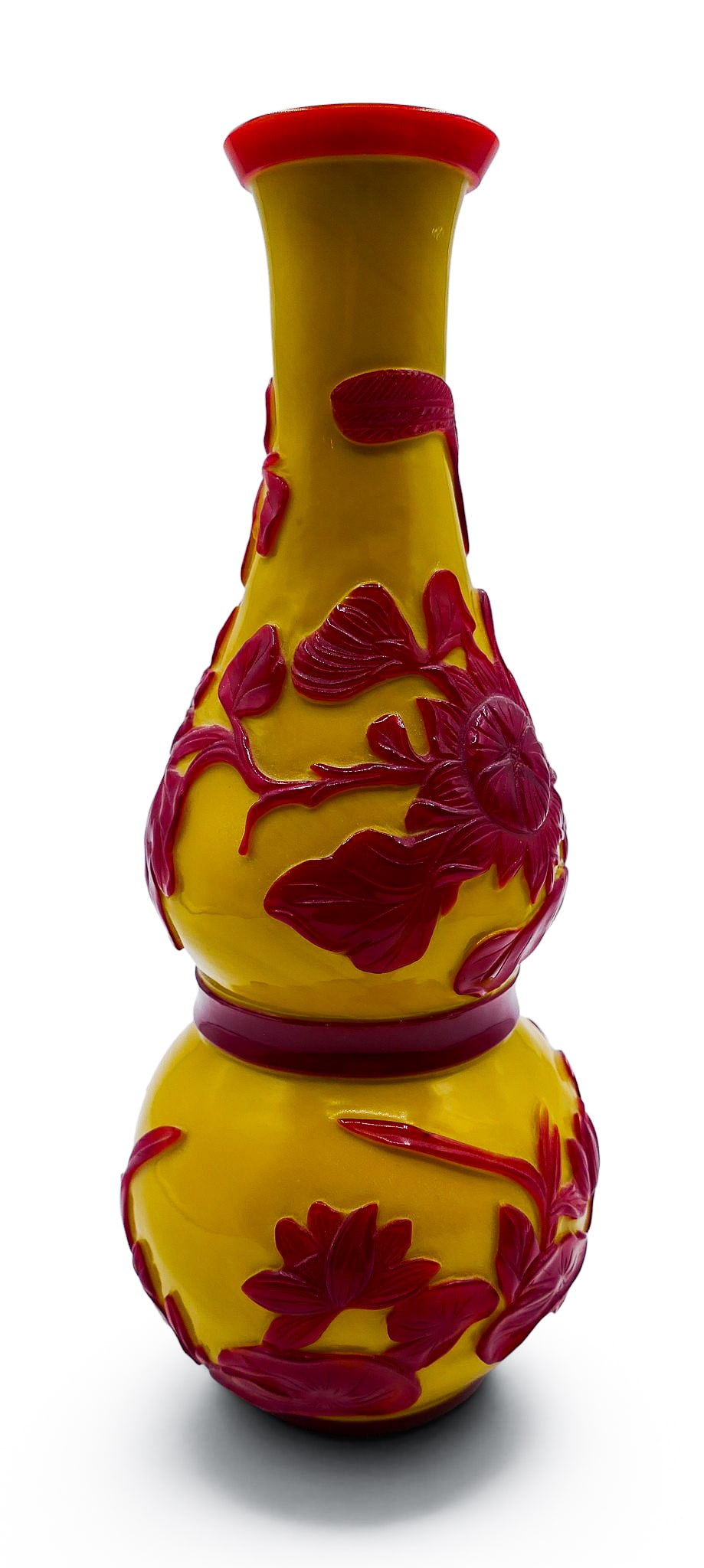 Old Chinese Red over Yellow Peking Glass Double Gourd Vase - 2