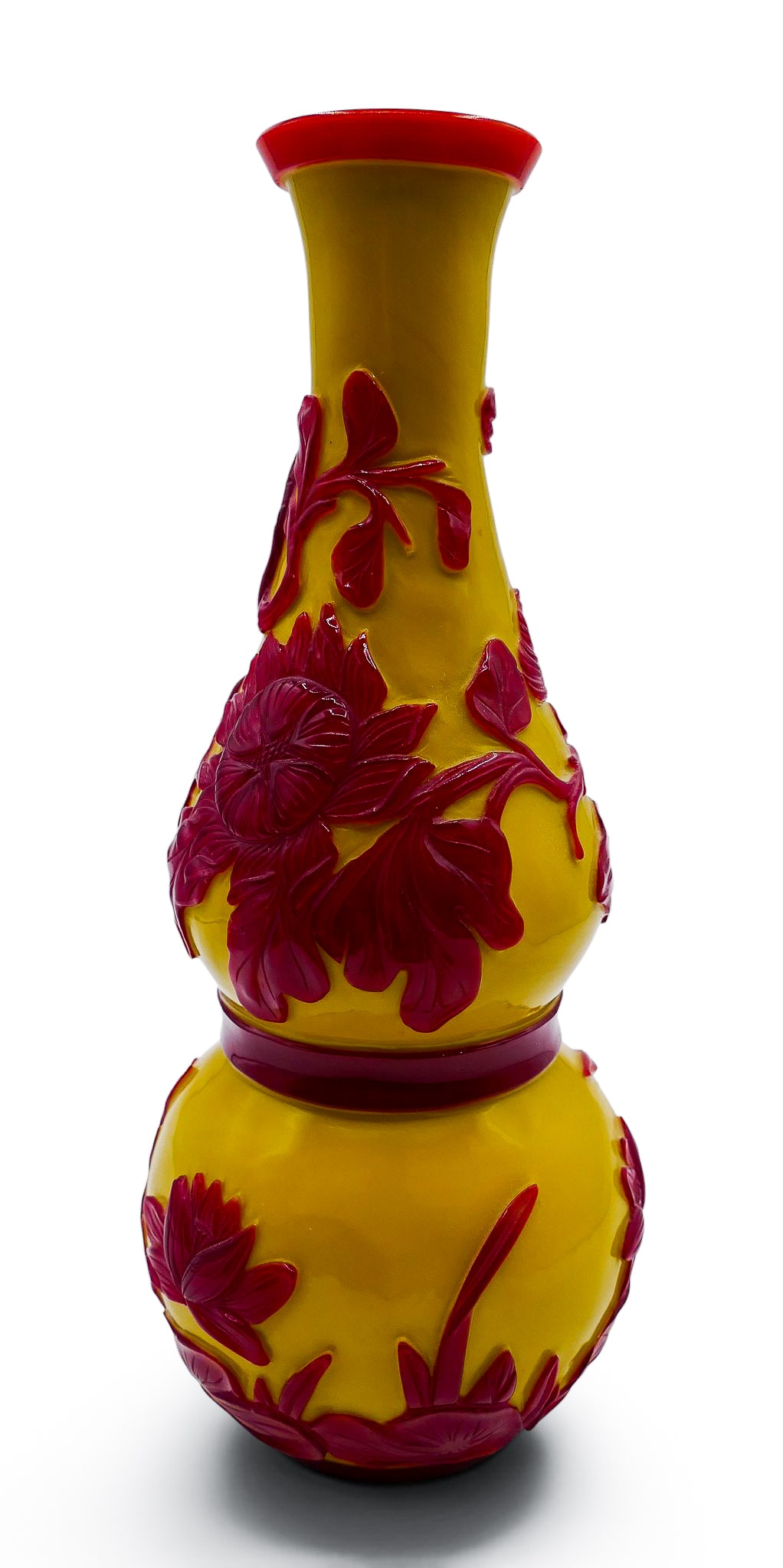 Old Chinese Red over Yellow Peking Glass Double Gourd Vase - 3