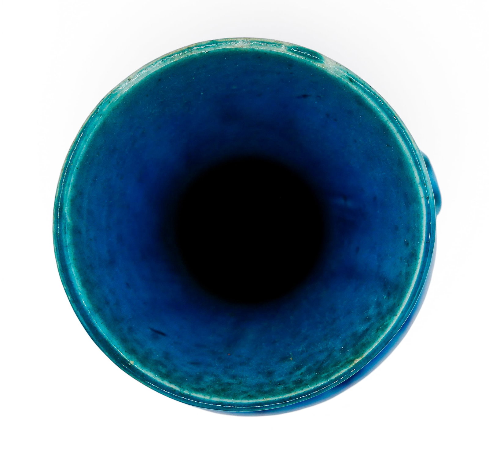 Old Chinese Peacock Blue Glazed Handled Porcelain Vase - 4