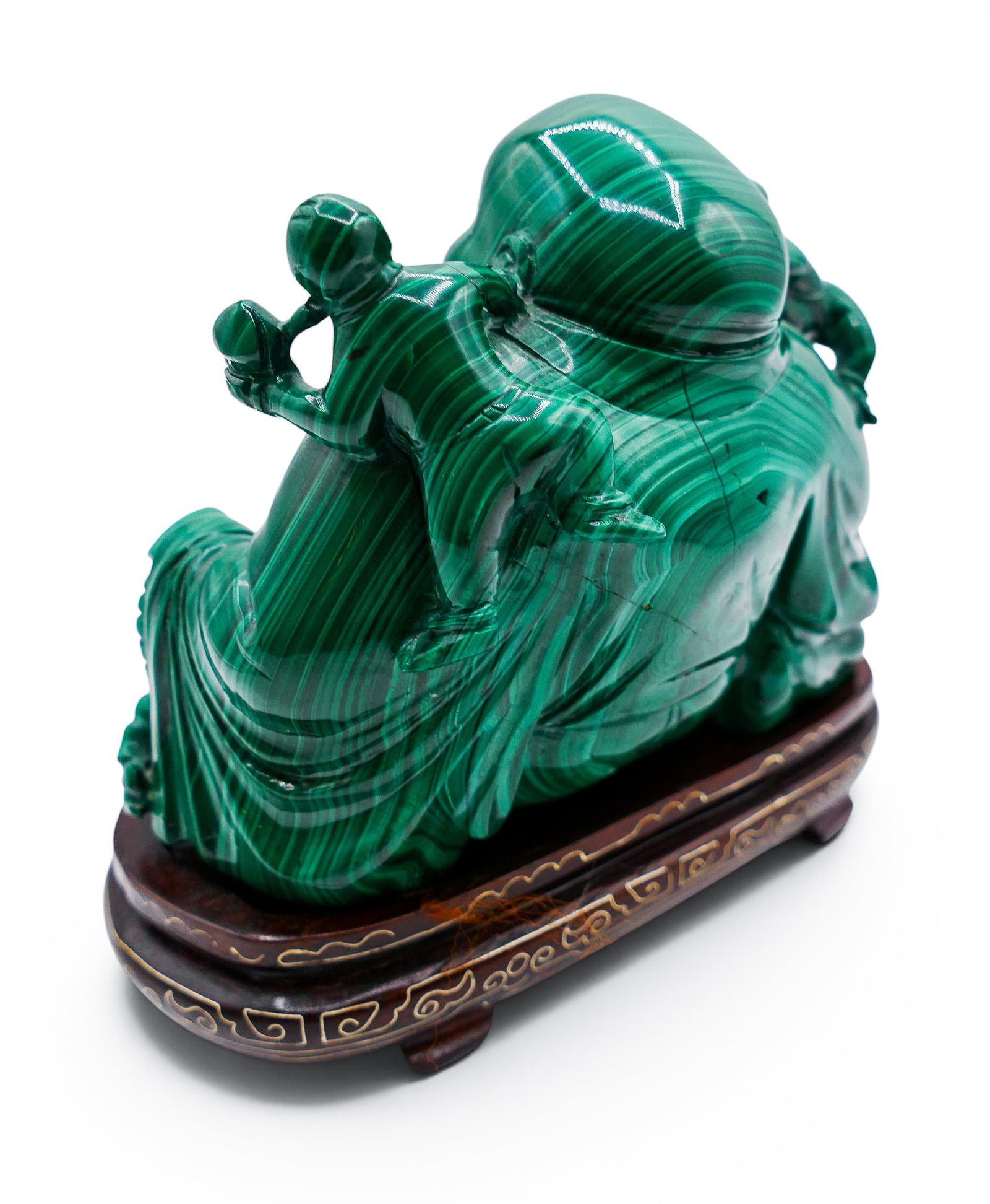 Chinese Carved Malachite Seated Buddha with Children on Stand - 3