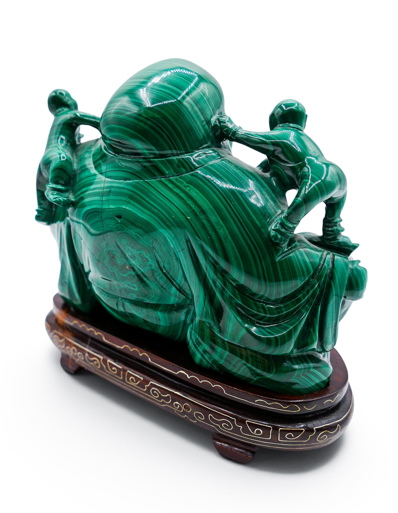 Chinese Carved Malachite Seated Buddha with Children on Stand - 4