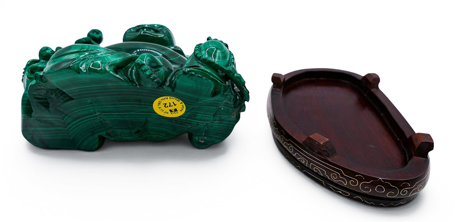 Chinese Carved Malachite Seated Buddha with Children on Stand - 5