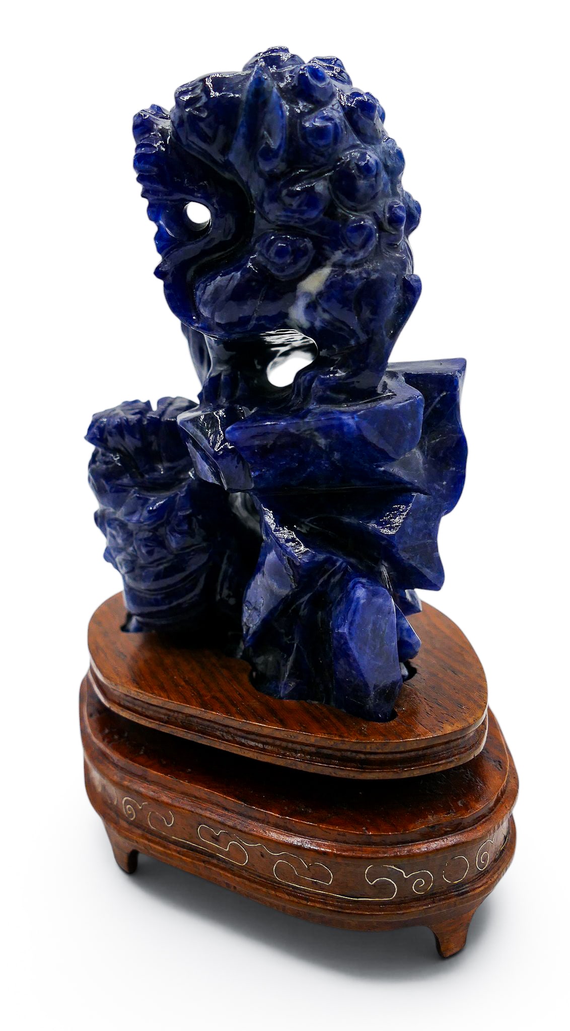 Chinese Carved Lapis Foo Lions on Stand - 2