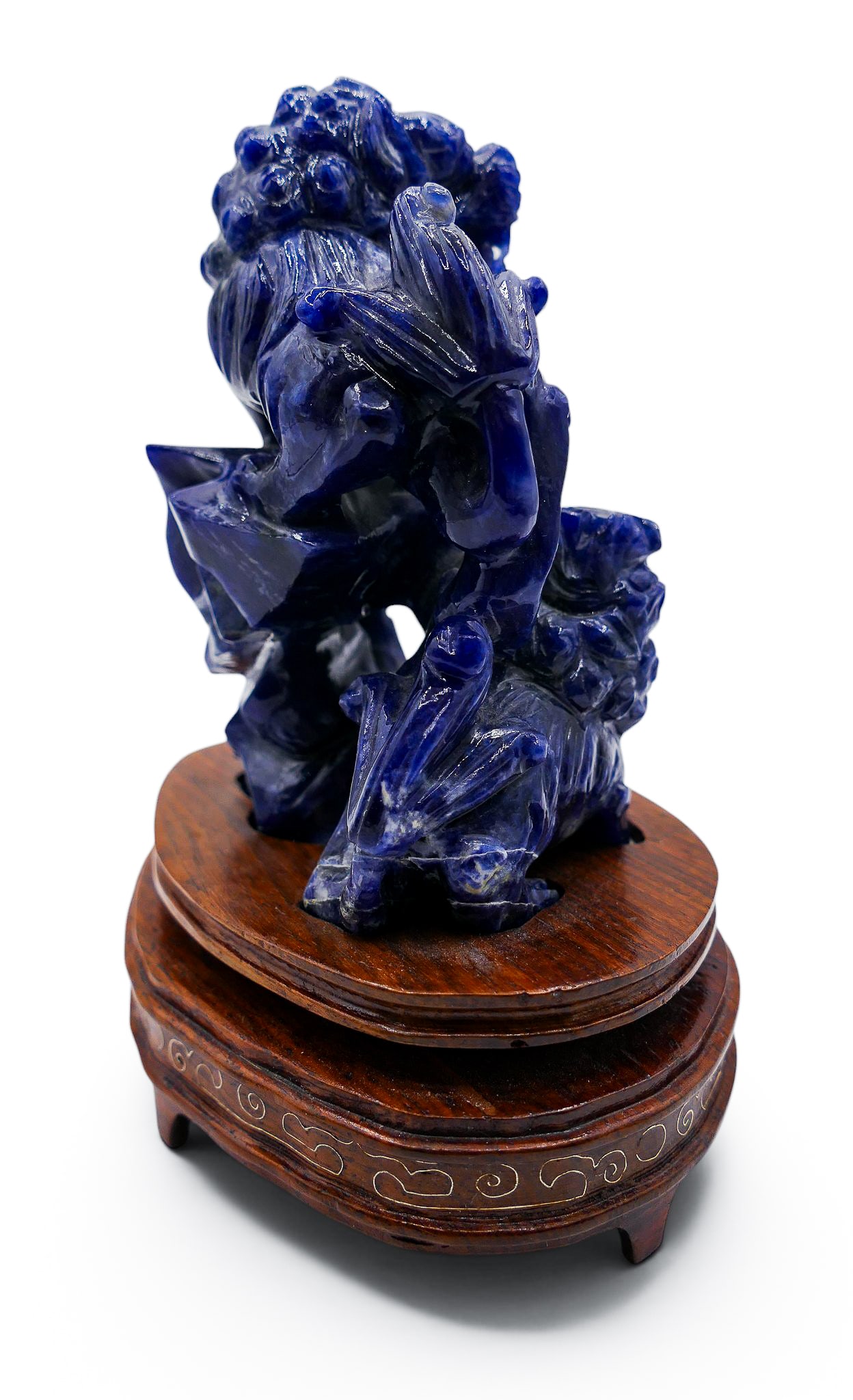 Chinese Carved Lapis Foo Lions on Stand - 4