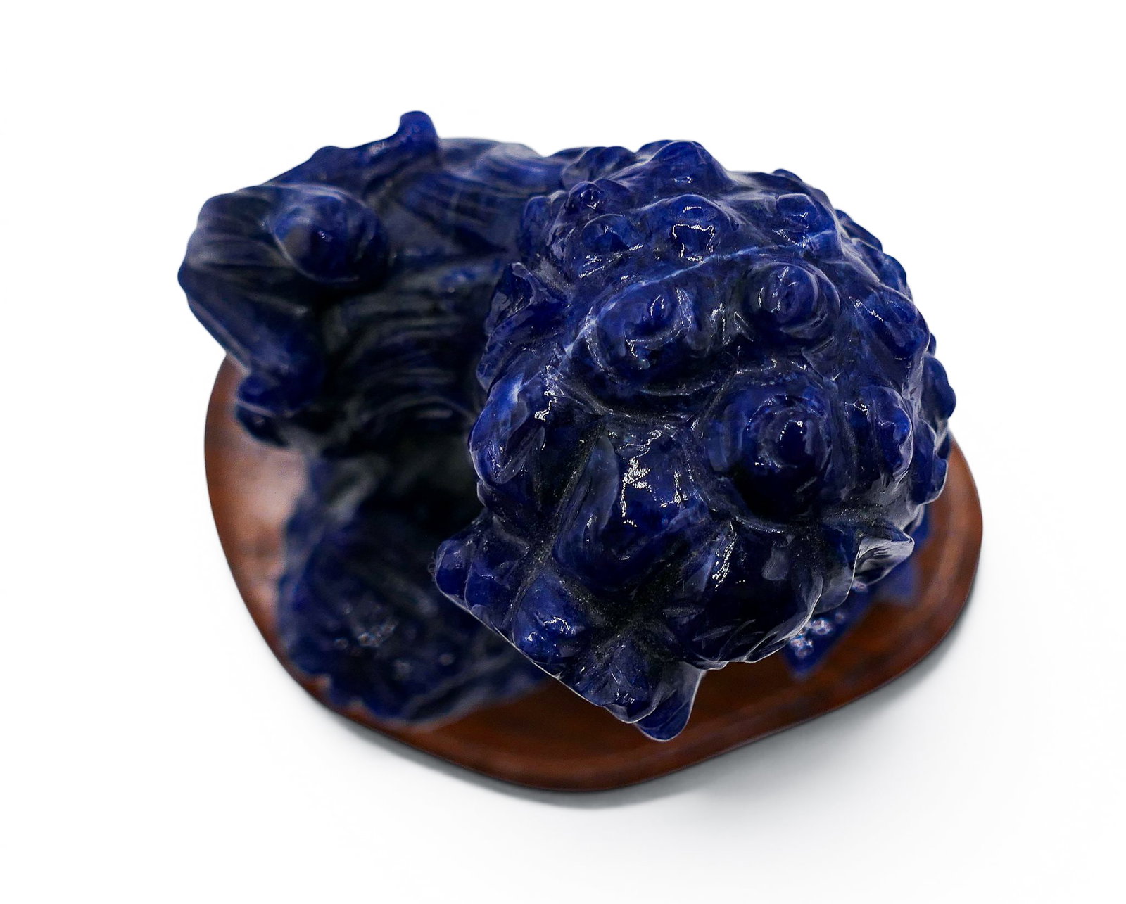 Chinese Carved Lapis Foo Lions on Stand - 5