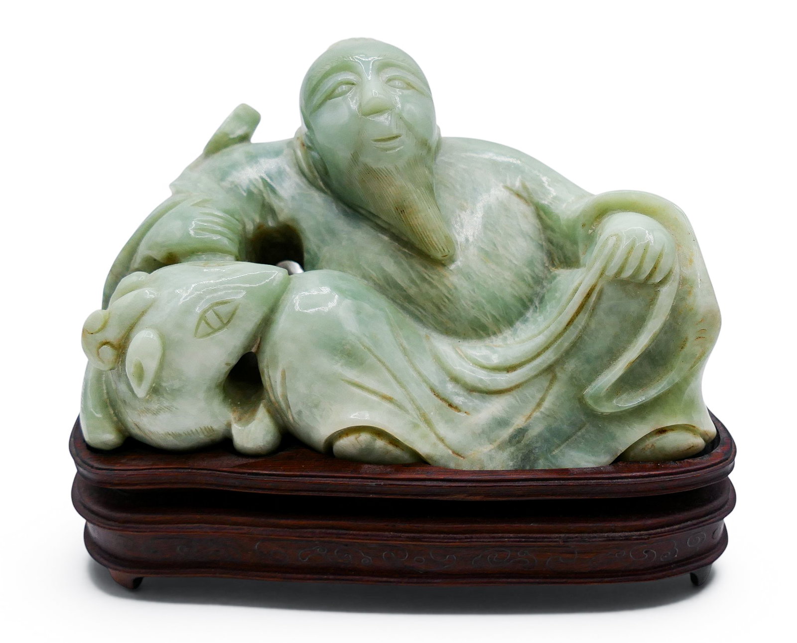 Old Chinese Jade Scholar with Deer Large Carving on Stand (1 of 7)