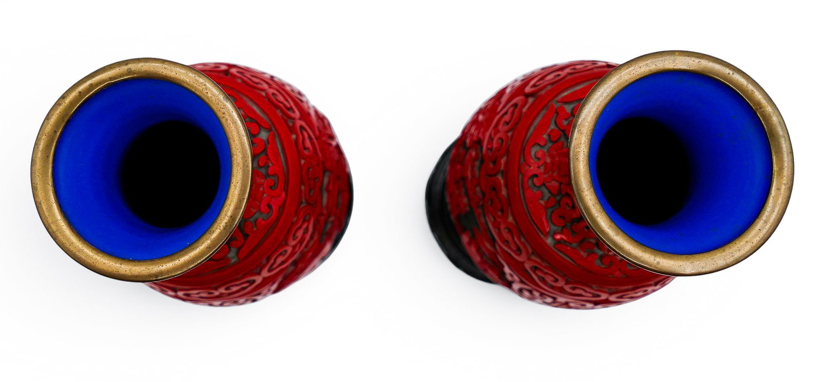 Pair Chinese Two-Color Cinnabar Vases on Stands - 6