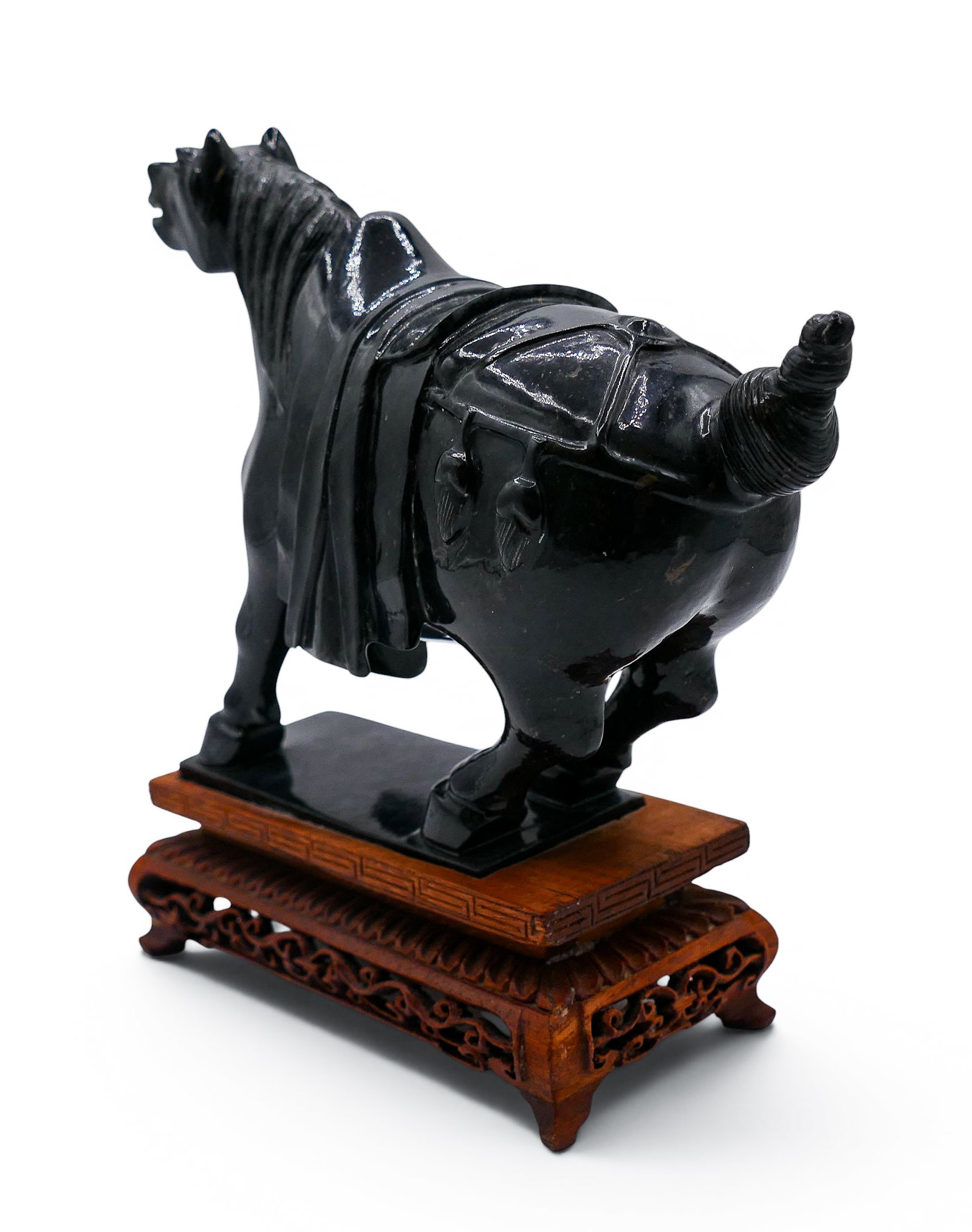 Chinese Black Jade Rearing Horse on Stand - 2