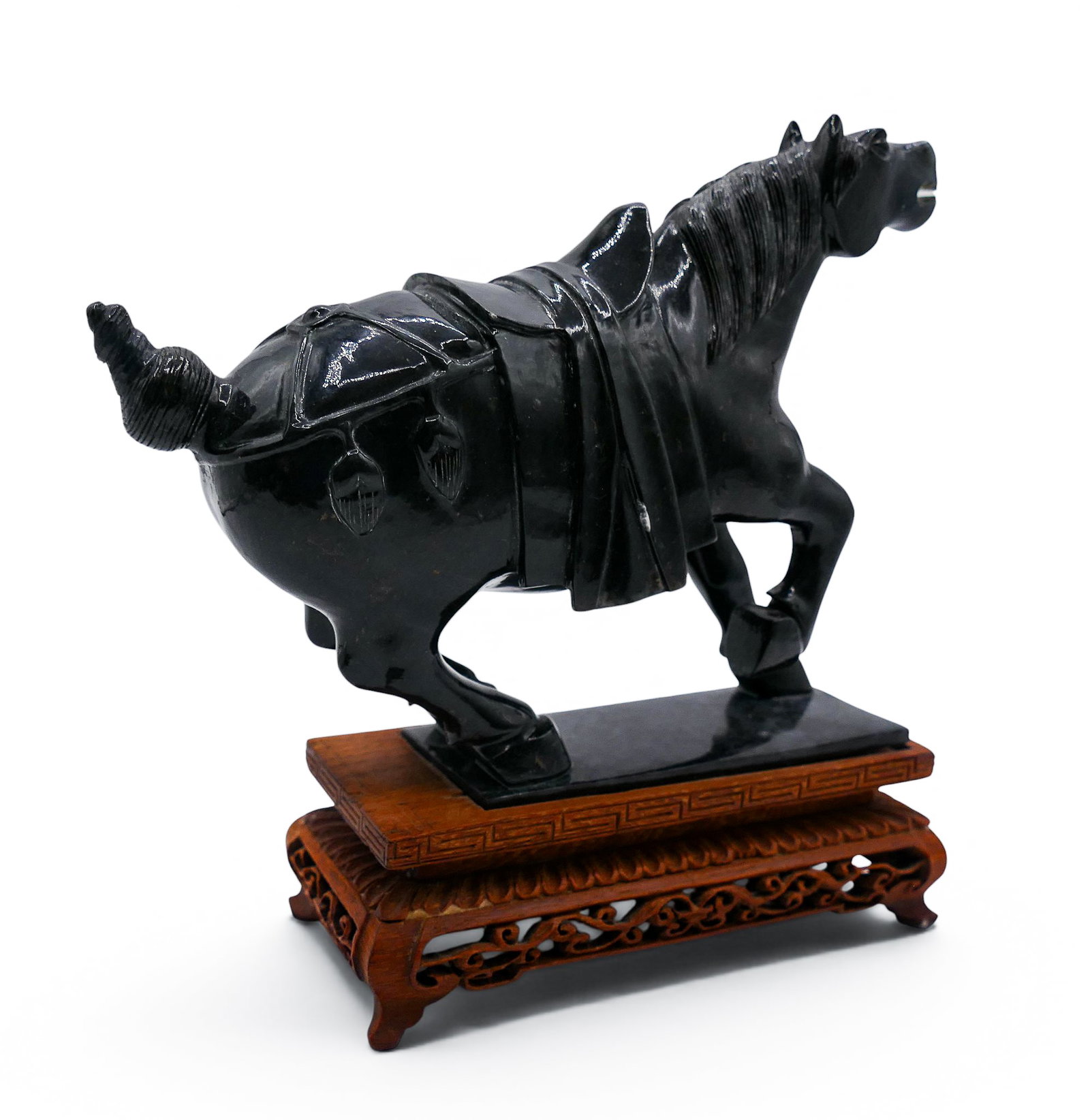 Chinese Black Jade Rearing Horse on Stand - 3