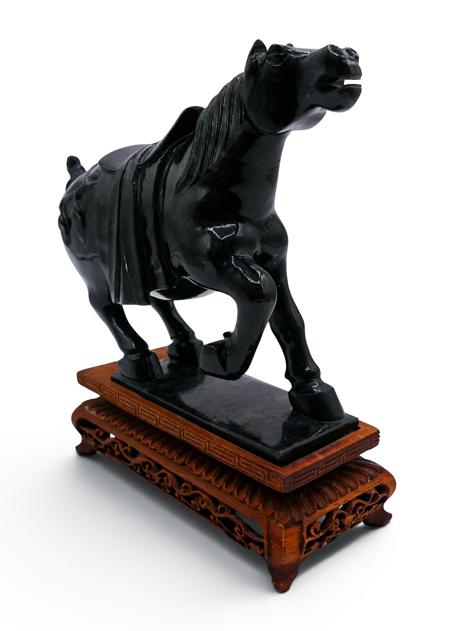 Chinese Black Jade Rearing Horse on Stand - 4