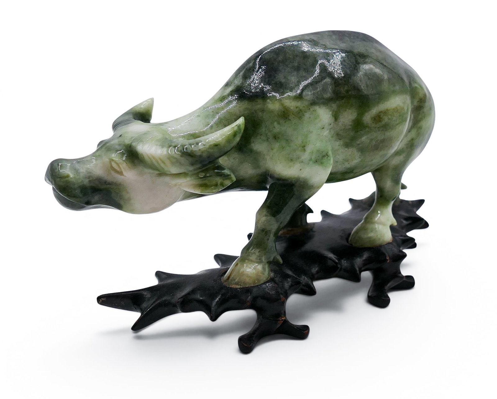 Old Chinese Carved Jade Water Buffalo on Stand - 2