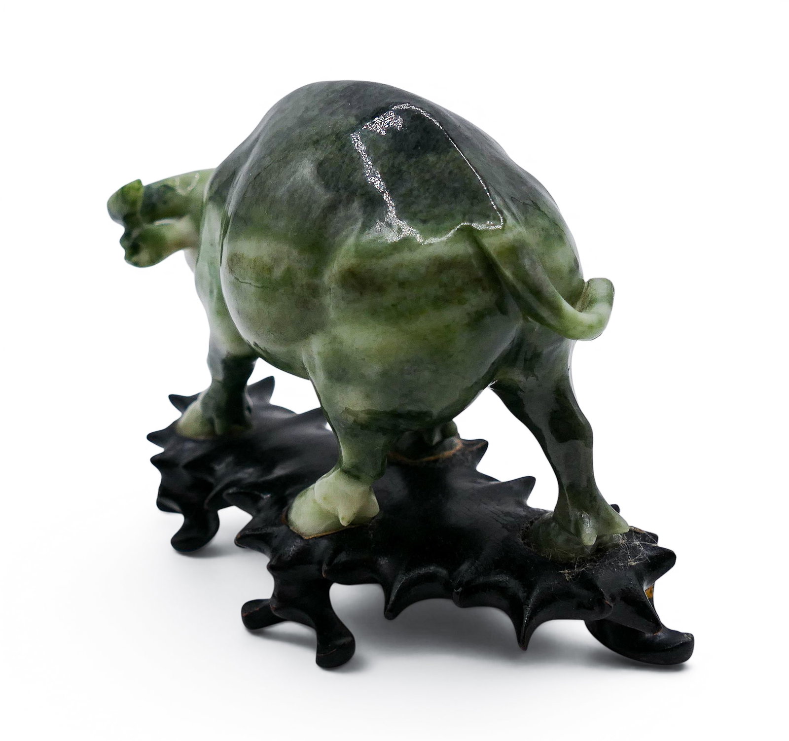 Old Chinese Carved Jade Water Buffalo on Stand - 3