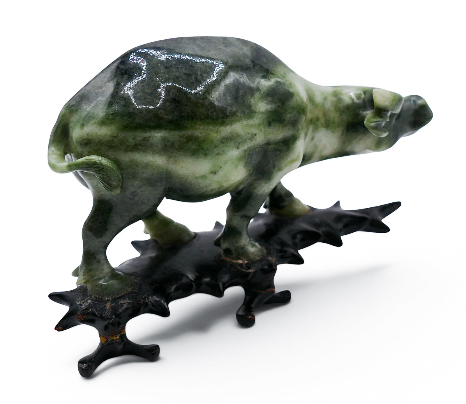 Old Chinese Carved Jade Water Buffalo on Stand - 4
