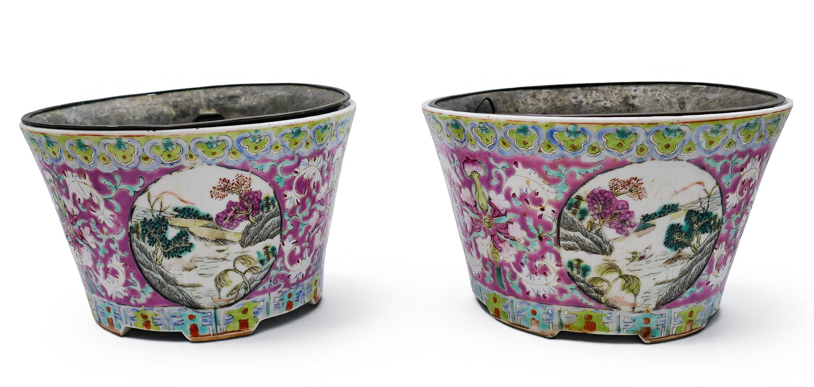 Pair Antique Chinese Peranakan Nyonya Straits Porcelain Flower Pots - 2