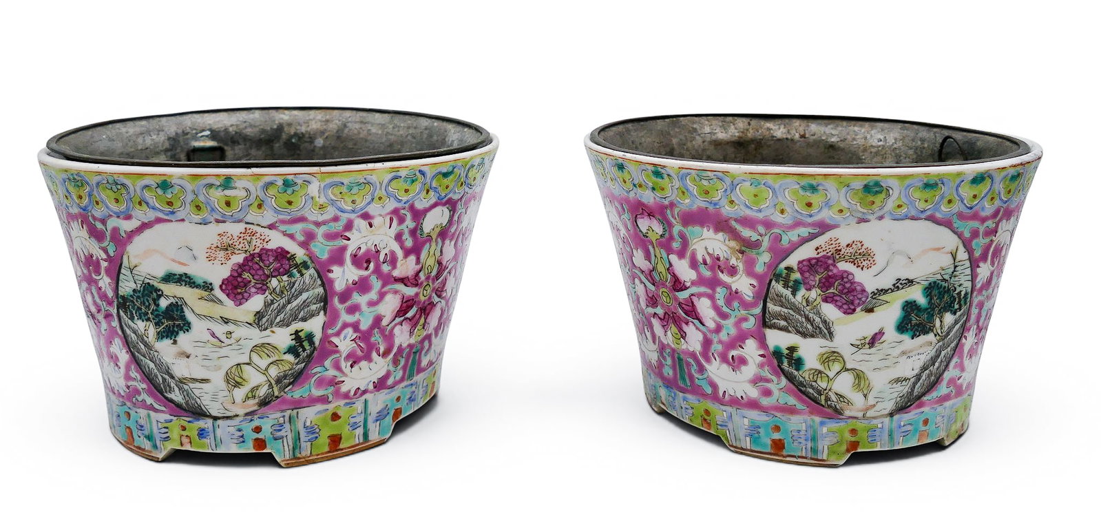 Pair Antique Chinese Peranakan Nyonya Straits Porcelain Flower Pots - 3