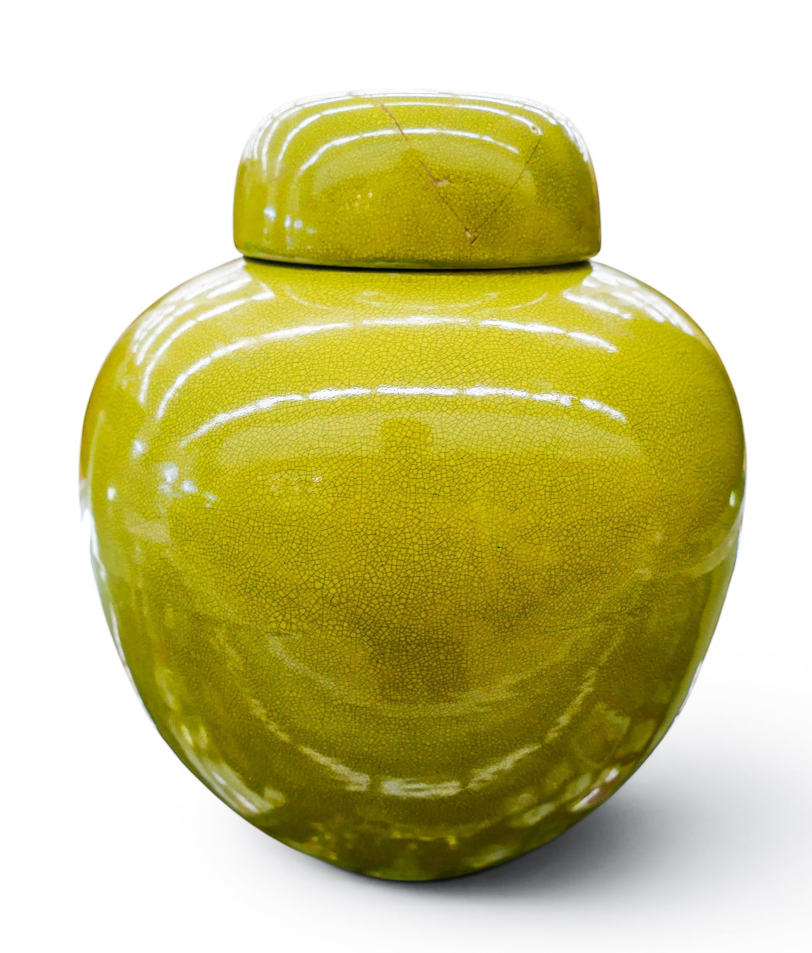 Old Chinese Yellow Monochrome Crackle Glaze Porcelain Jar (1 of 7)