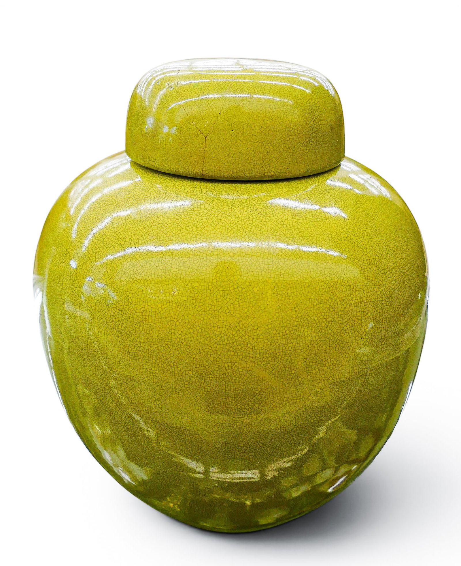 Old Chinese Yellow Monochrome Crackle Glaze Porcelain Jar - 2