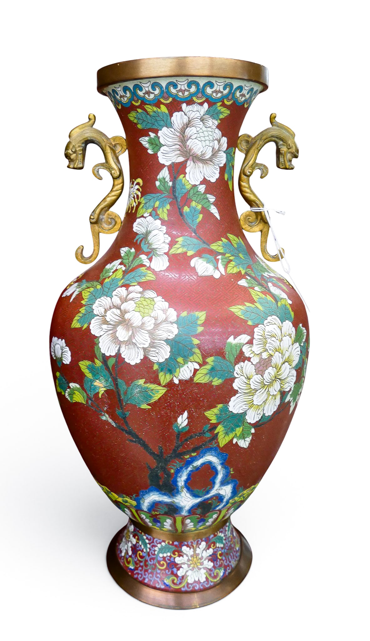 Old Chinese Cloisonne Handled Large Floral Vase (1 of 8)