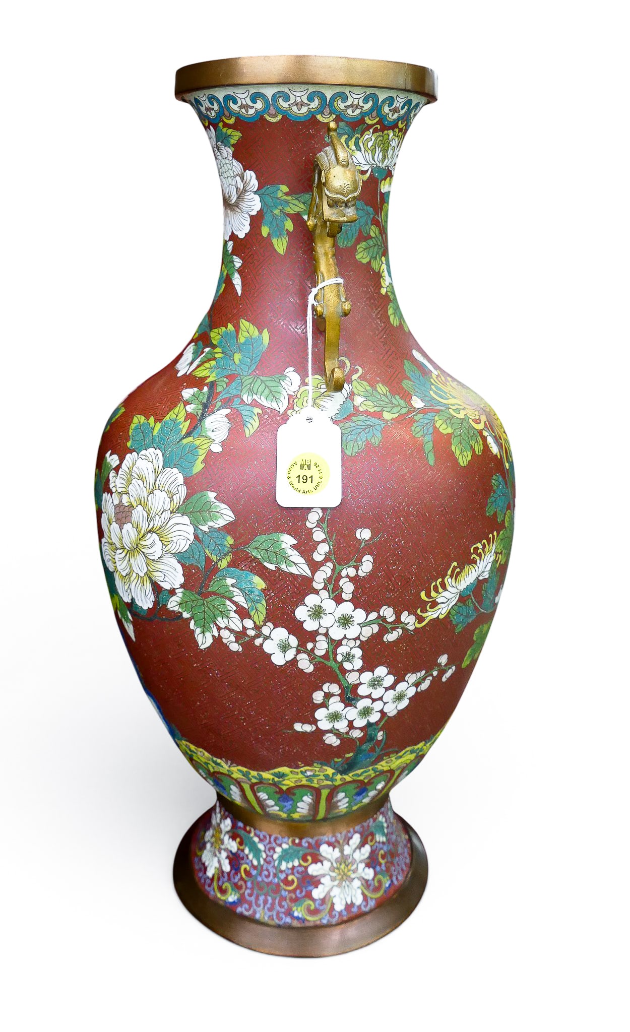 Old Chinese Cloisonne Handled Large Floral Vase - 2