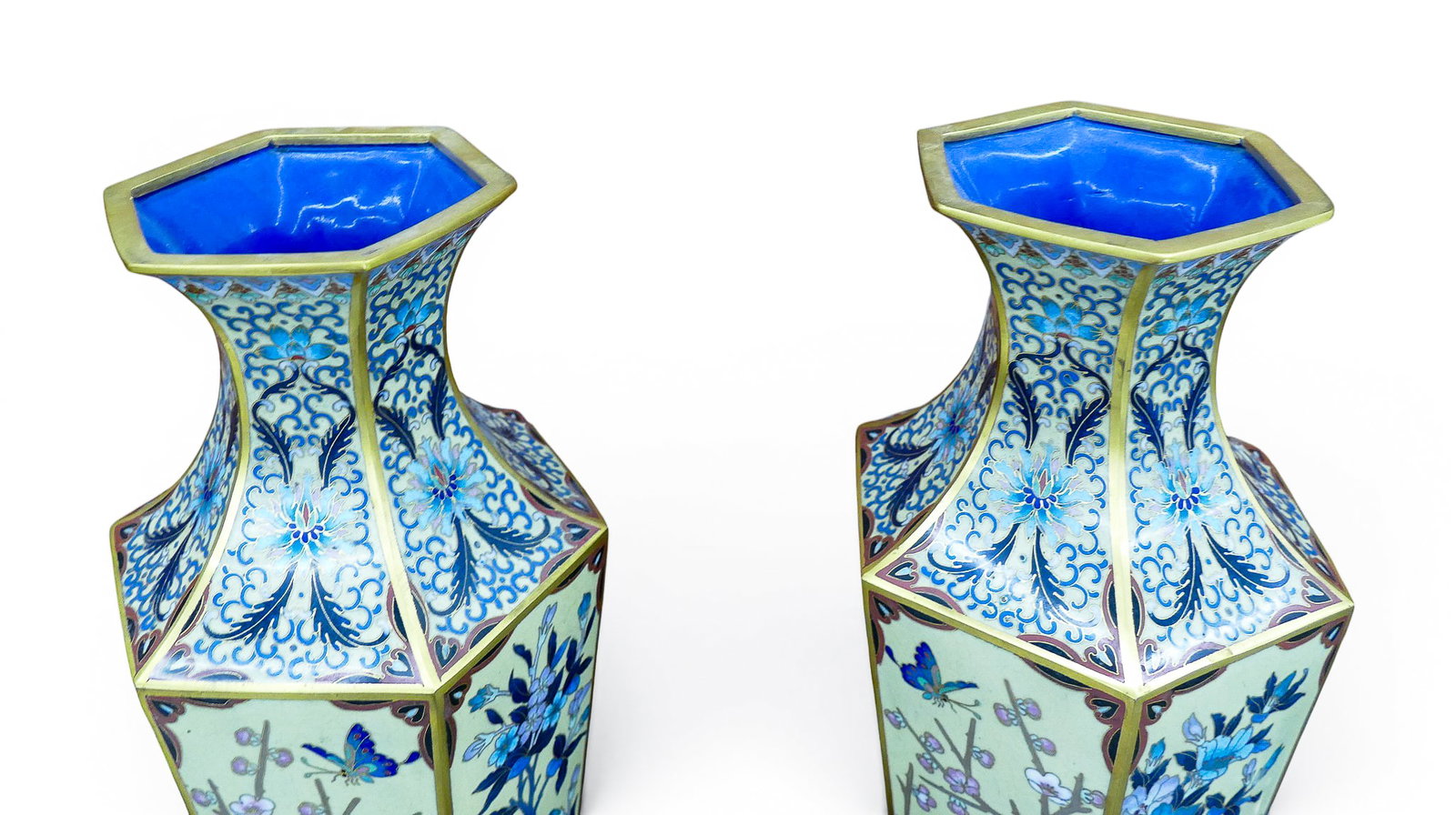 Pair Chinese Cloisonne Hexagonal Vases on Stands - 4