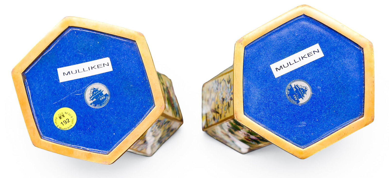 Pair Chinese Cloisonne Hexagonal Vases on Stands - 7