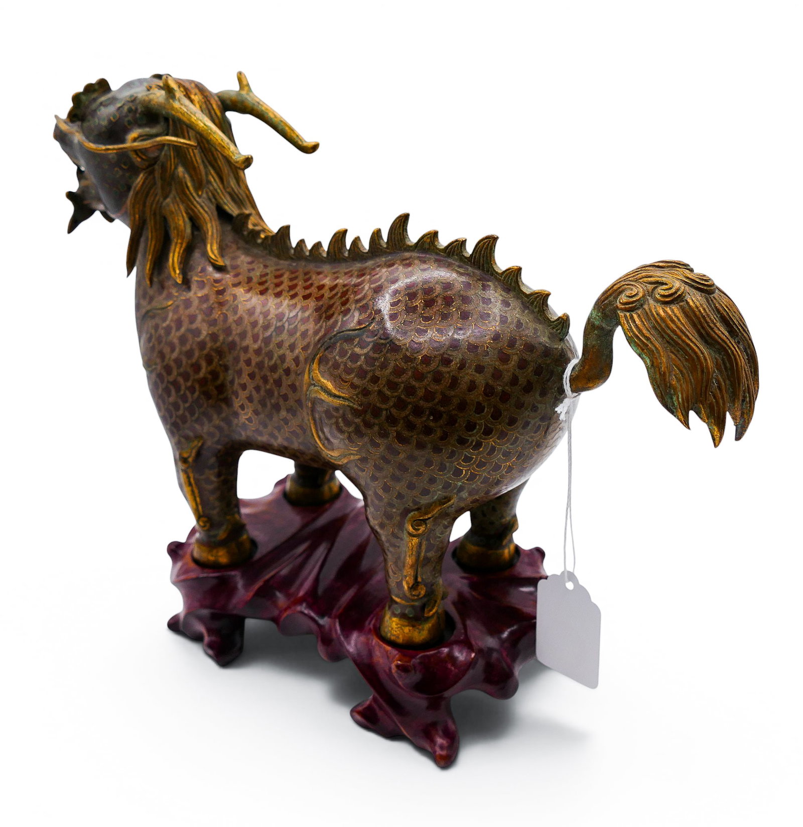Old Chinese Cloisonne Qilin Figure on Stand - 2