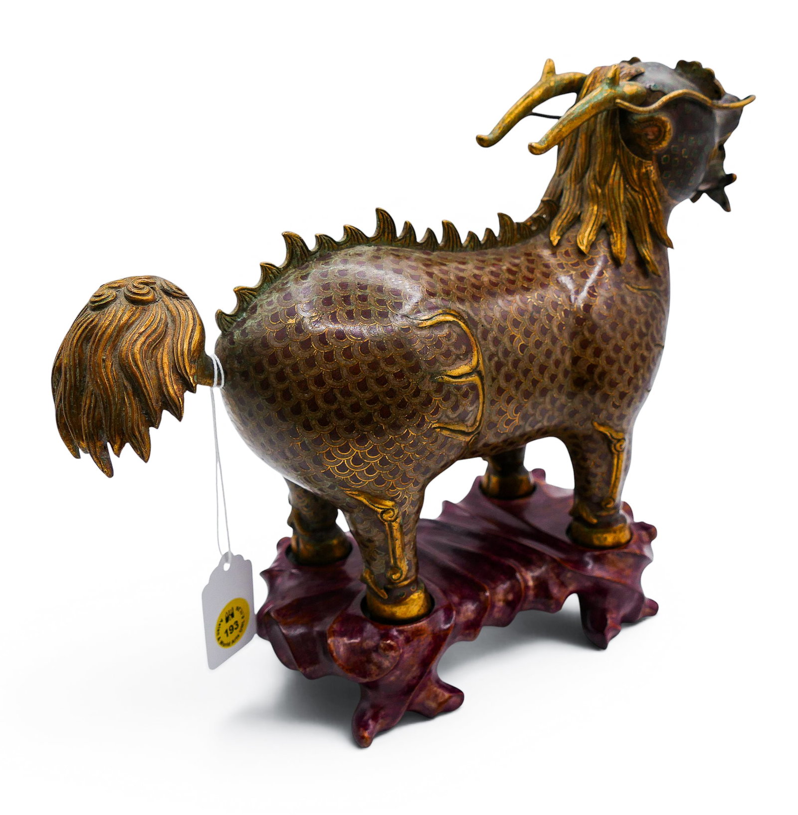 Old Chinese Cloisonne Qilin Figure on Stand - 3