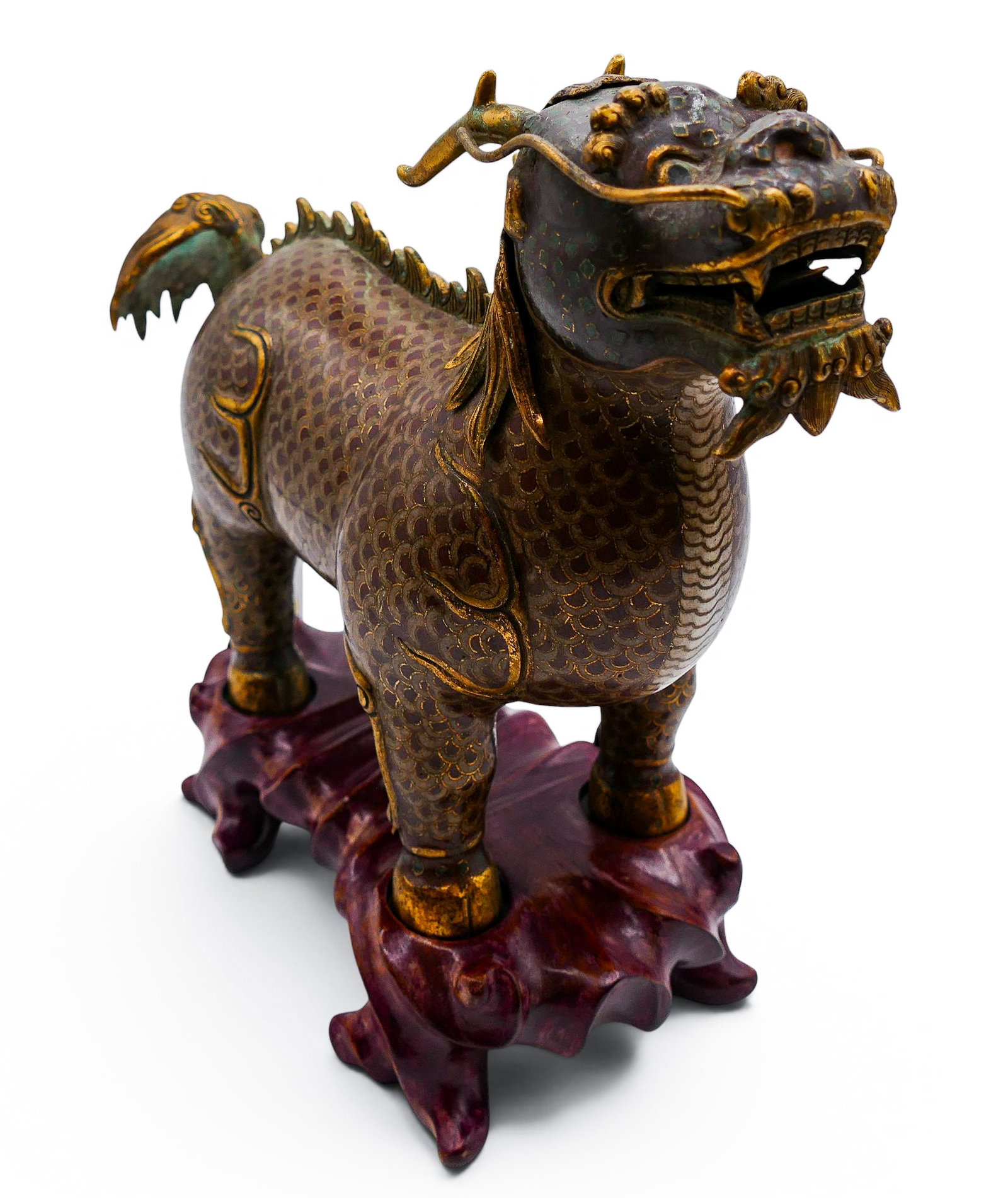 Old Chinese Cloisonne Qilin Figure on Stand - 4