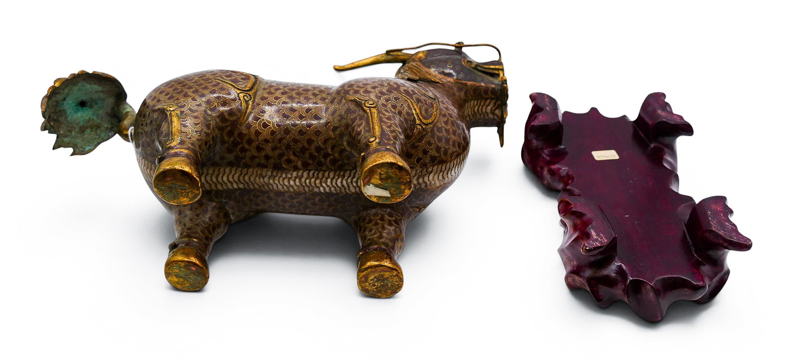 Old Chinese Cloisonne Qilin Figure on Stand - 6