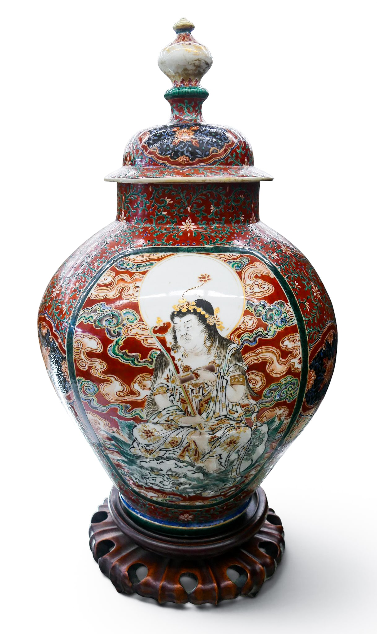 Antique Japanese Export Large Porcelain Jar with Buddha (1 of 7)