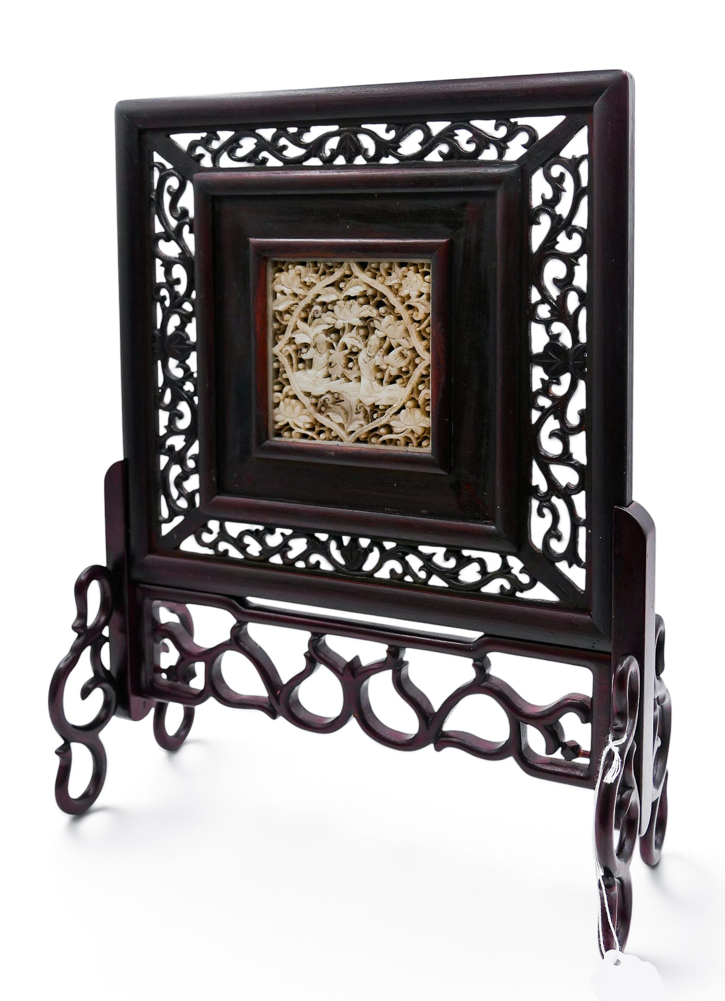 Chinese Ming Style Jade Plaque Rosewood Table Screen (1 of 3)