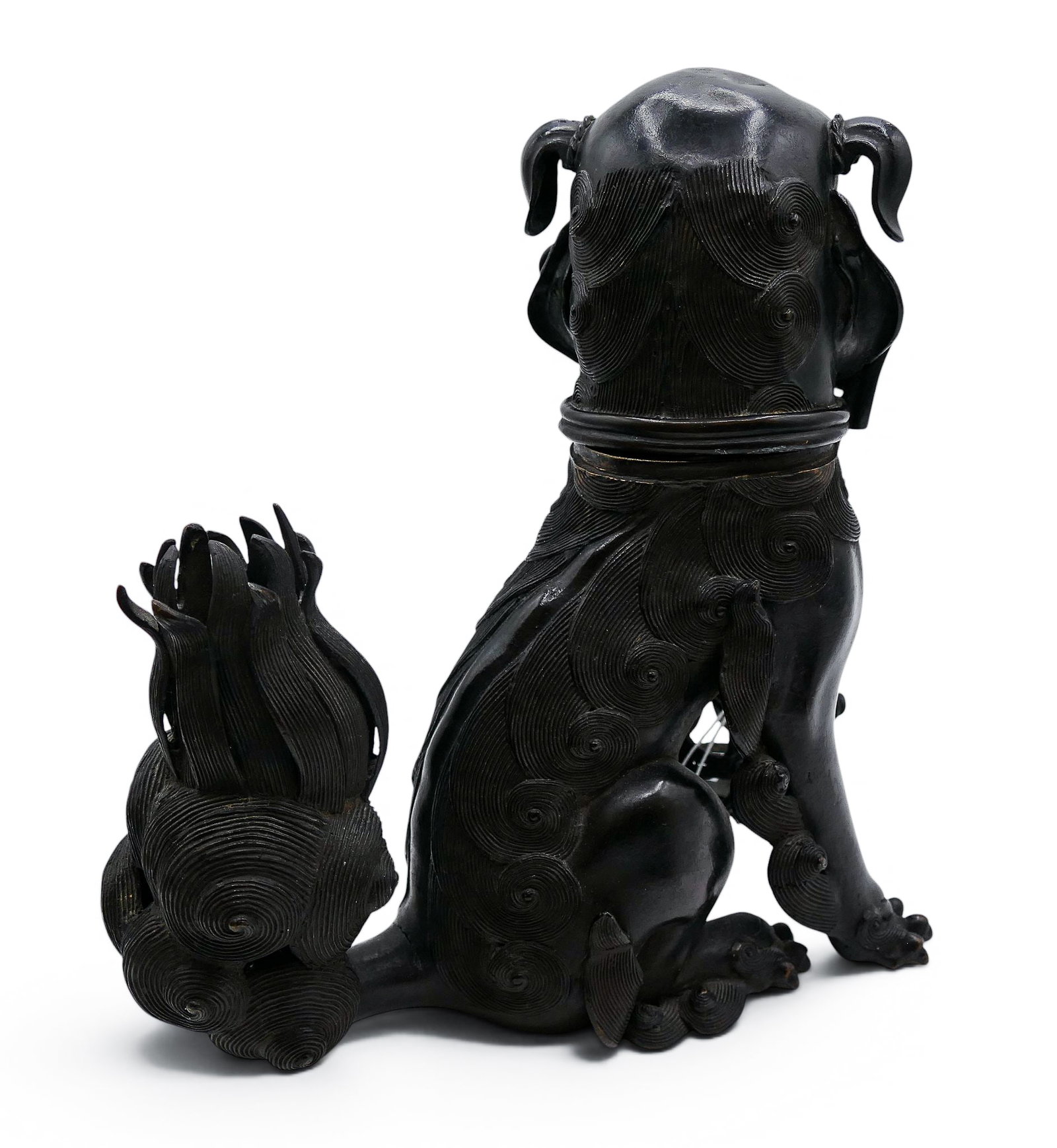 Antique Japanese Bronze Shishi Foo Lion Figural Incense Burner: Antique Japanese Bronze Shishi Foo Lion Figural Koro Incense Burner 10"x10". Slight dent to top of head. Overall excellent condition with original dark patina. 19th century, Meiji period.