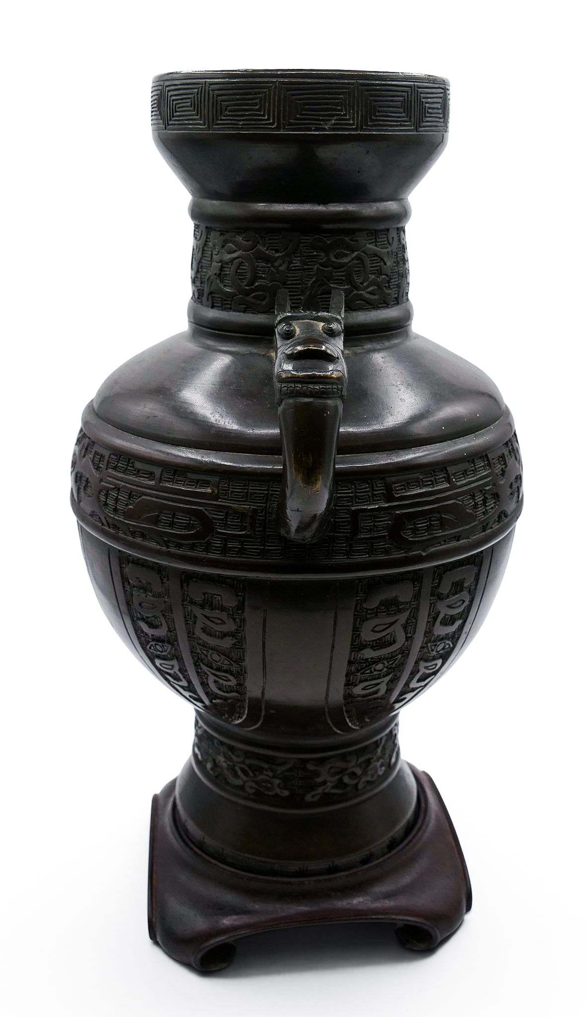 Old Chinese Archaic Bronze Handled Vase - 2