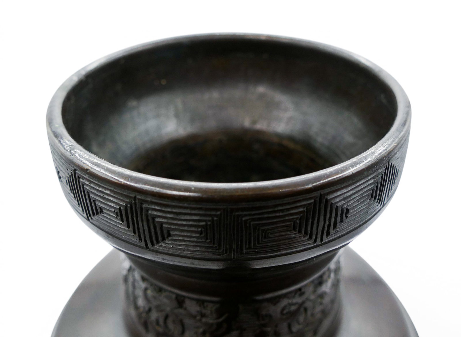 Old Chinese Archaic Bronze Handled Vase - 5