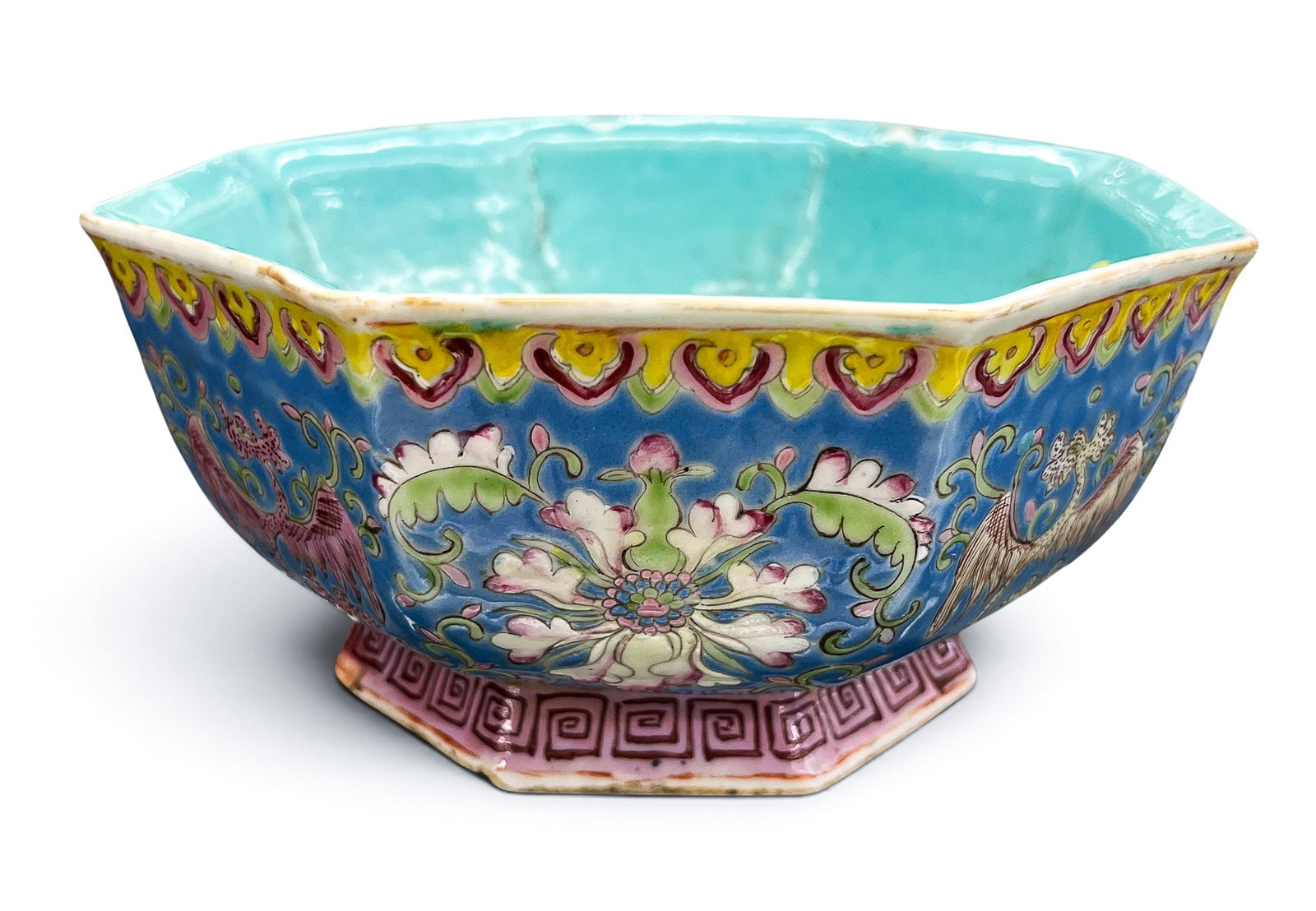 Antique Chinese Mythical Beasts Octagonal Porcelain Bowl - 2