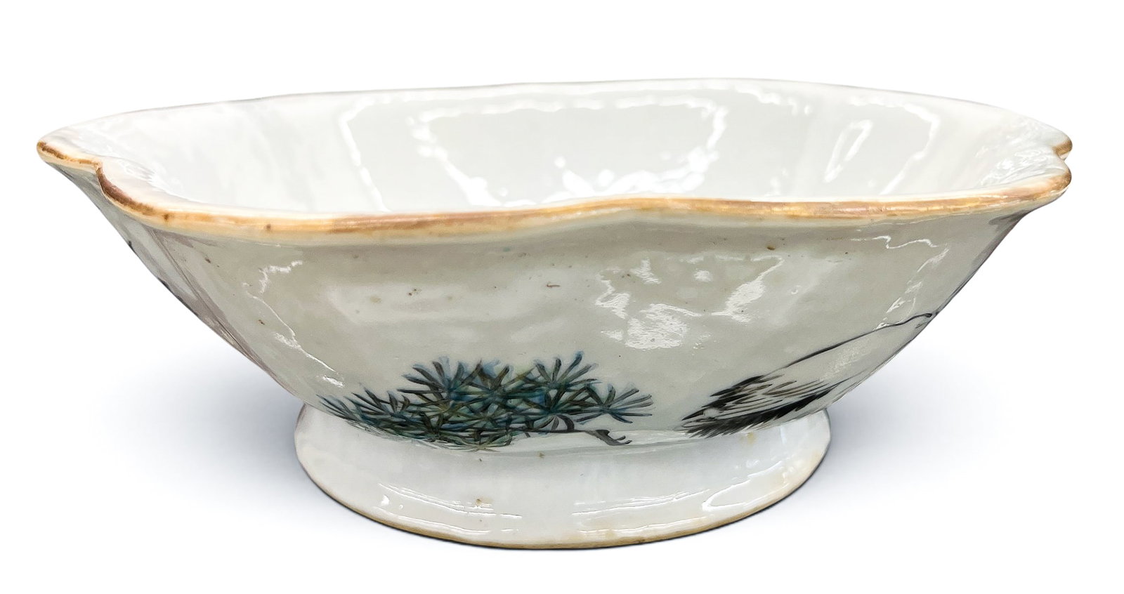 Old Chinese Qianjiang Porcelain Scalloped Pedestal Dish - 4