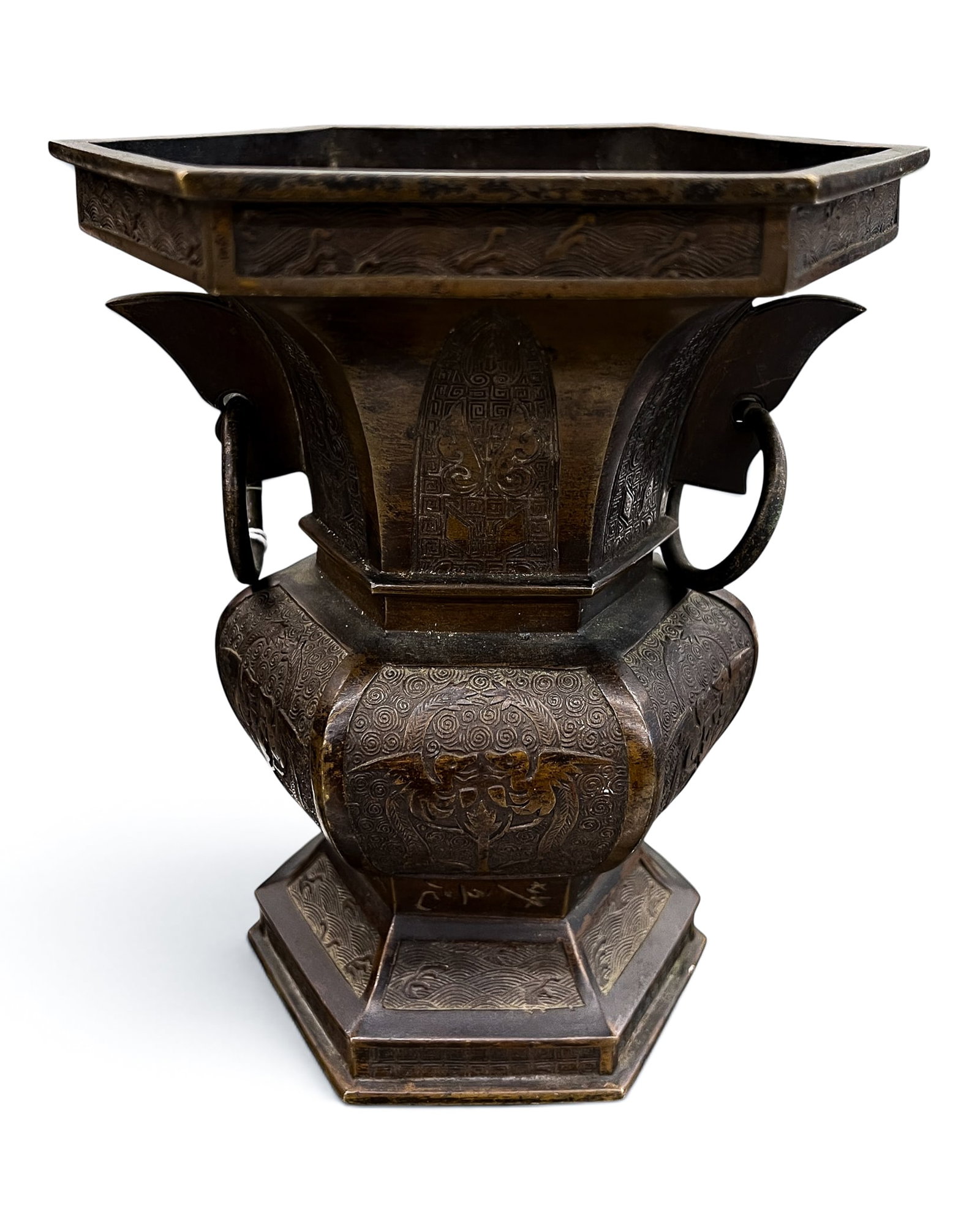 Antique Chinese Bronze Archaic Handled Altar Vase - 3